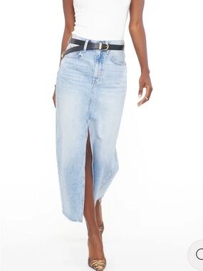 PISTOLA Light Wash Denim Midi Skirt with Front Slit